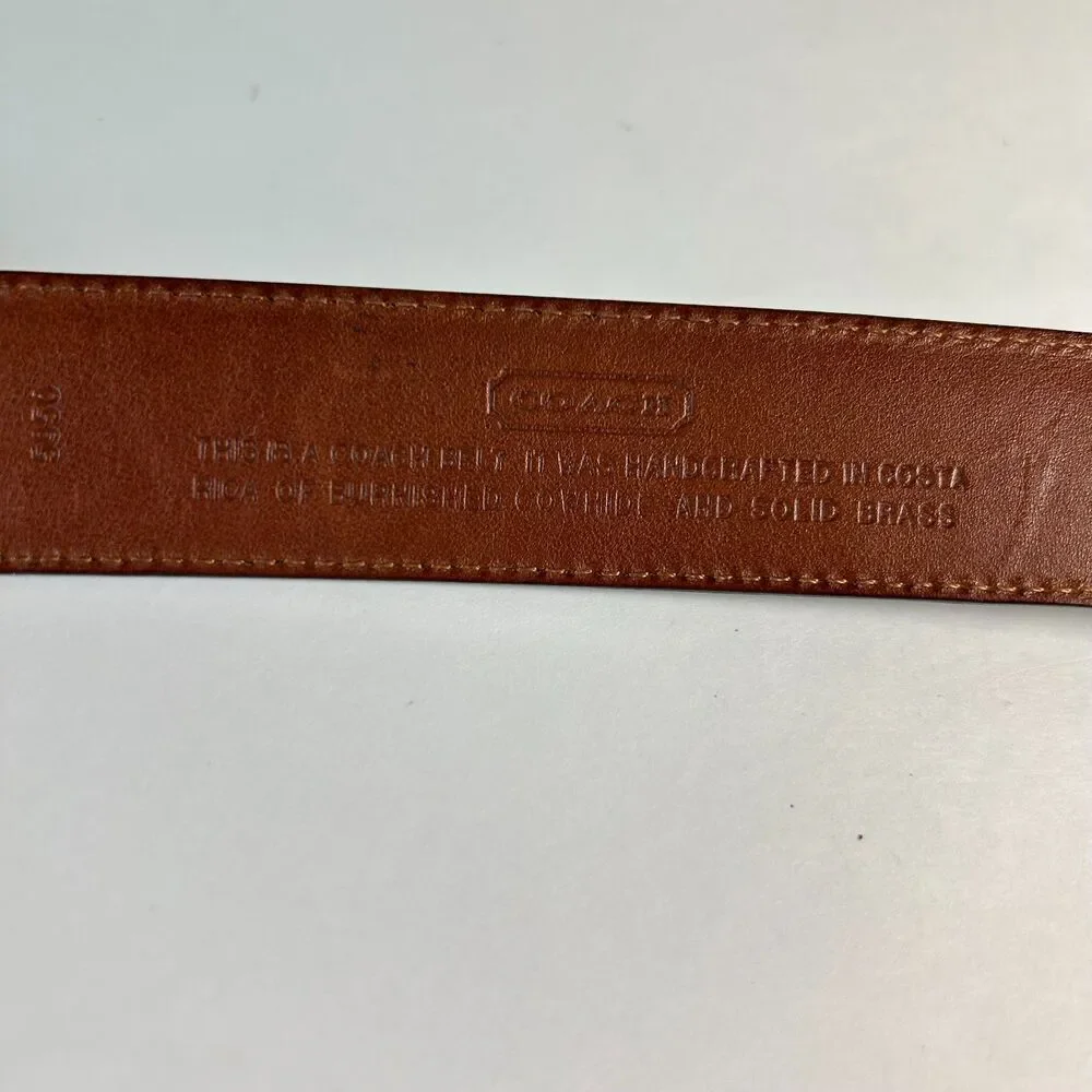 Coach Men's Black Smooth Cowhide Leather Solid Brass Buckle Dress Belt Size 42